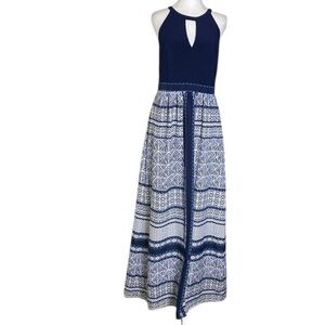 Vince Camuto navy white tribal print halter maxi dress size 10